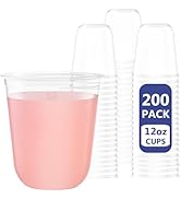 WELLIFE 12 oz Clear Plastic Cups, 200 Pcs Disposable Wine Glasses Stemless Cocktail Punch Cups fo...