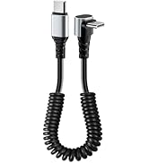 60W Coiled USB C to USB C Cable,90 Degree USB-C Cord for Car,Retractable Spring Spiral,Type-C Cha...