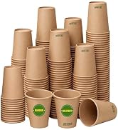 Biotakeware 300 Pack 12 oz Disposable Paper Cups, Brown Coffee Cups Unbleached Kraft Paper, Sturd...