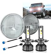HMCYCI 1 Pair 7 Inch LED Crystal Clear Glass Metal Headlight 4000 Lumens 6000k H4 Light Bulb Head...