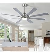 62 Inch Ceiling Fans with Lights and Remote, Pure Copper DC Motor Brushed Nickel Large Indoor/Out...