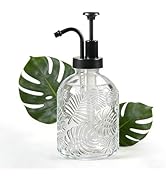 Komashr 11.5 Oz Embossed Leaf Glass Soap Dispenser – Modern Farmhouse Decor for Bathroom Vanity &...