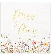 Crisky Floral Bridal Shower Napkins - Gold Foil Miss to Mrs Paper Disposable Napkins for Engageme...