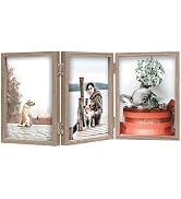 TOFOREVO 4x6 3 Picture Frame Triple Wooden Three Hinged Photo Frame Definition Glass Stand Vertic...