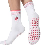 CoolMate Embroidered Pilates Socks with Grips for Women, Yoga Socks, Crew Non Slip Women for Work...