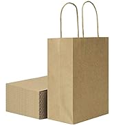 Small Sturdy 5.25x3.25x8 inch 50 Pack Paper Bags with Handles Bulk, Bagmad Brown Kraft Bags, Gift...