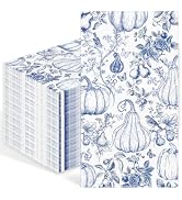 IANFEPH 100 Pcs Fall Paper Napkins 3-Ply Disposable Guest Hand Towels | Blue Chinoiserie Pumpkin ...