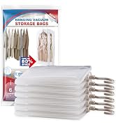 Hanging Vacuum Storage Bags, 6 Pack Large Hanging Space Saver Bags, Hanging Storage Bags for Clot...