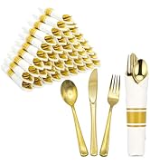 cheerserve Gold Plastic Silverware 50 Guests,Silverware Set Disposable Cutlery Set Include 50 For...