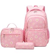 Armbq Daisy Kids Backpack for Girls, Multi Pocket School Bags with Lunch Box for Elementary, Teen...