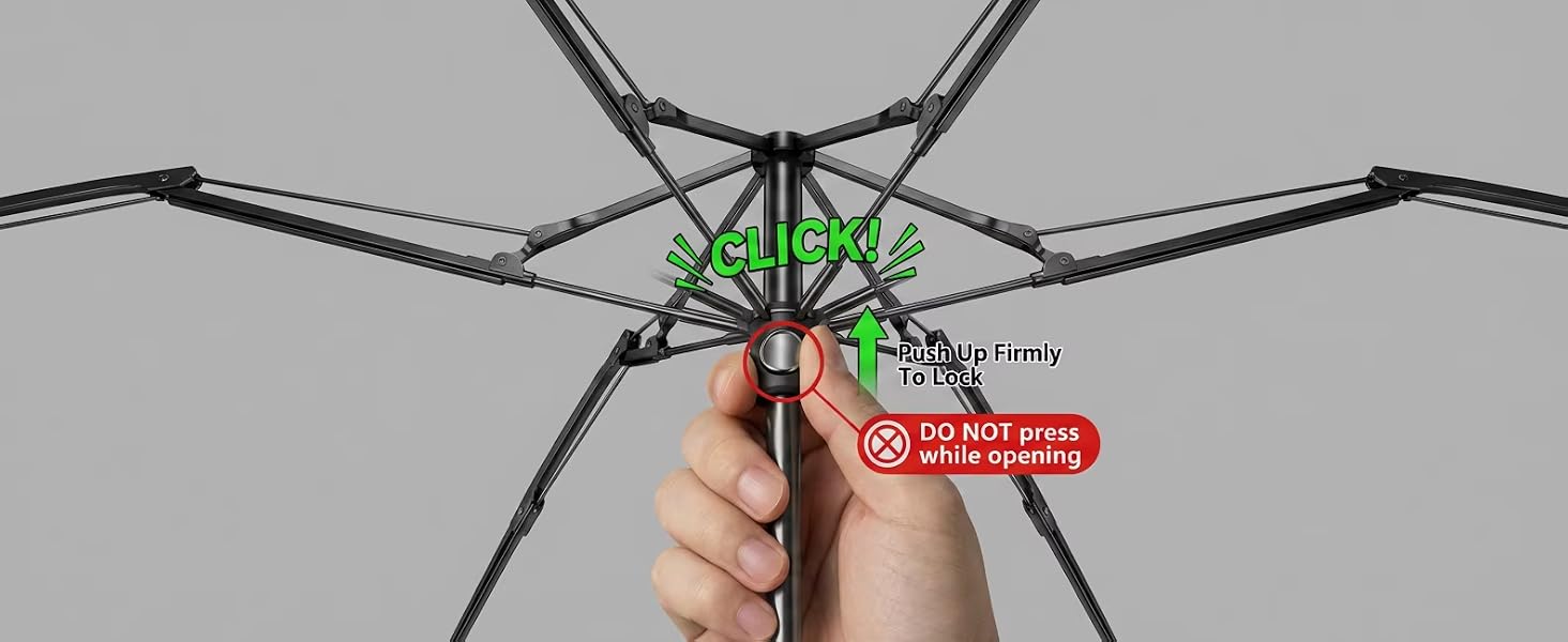 Compact Folding Umbrella with Push-Up Lock Mechanism, Windproof Frame, Black