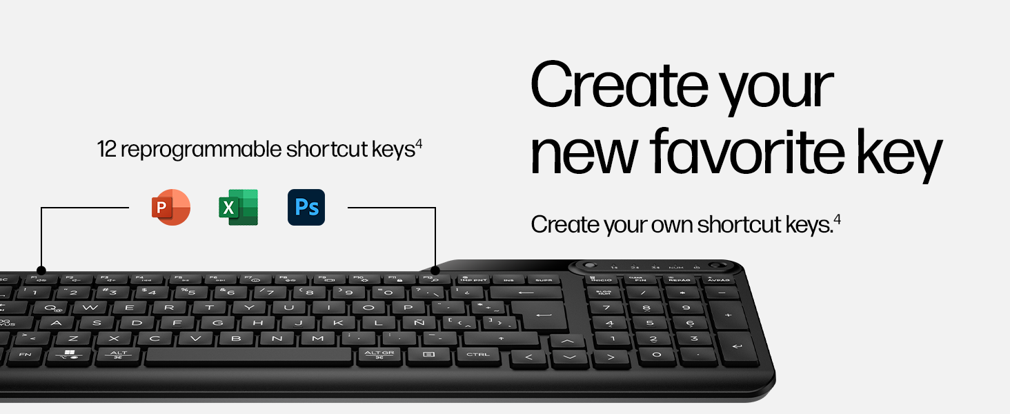 12 reprogrammable shortcut keys programmable