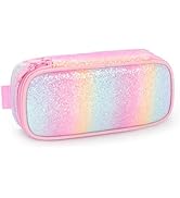 mibasies Girls Pencil Case for Kids, Pencil Pouch Boys Soft Rainbow Pen Box (Pink Blue Rainbow)