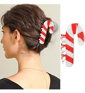 1Pcs Christmas Hair Claw Clips Cute Red White Crutch Design Hair Clip Nonslip Laser Acrylic Hair ...