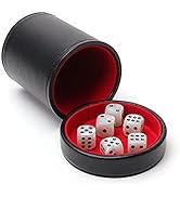 Luck Lab Black Leather Dice Cup with Lid Including 6 Matching Pearl Dice - Red Velvet Interior fo...