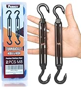 2PCS M8 Premium Stainless Steel Hook & Hook Turnbuckle, Black Turnbuckle for Wire Rope Tension, S...