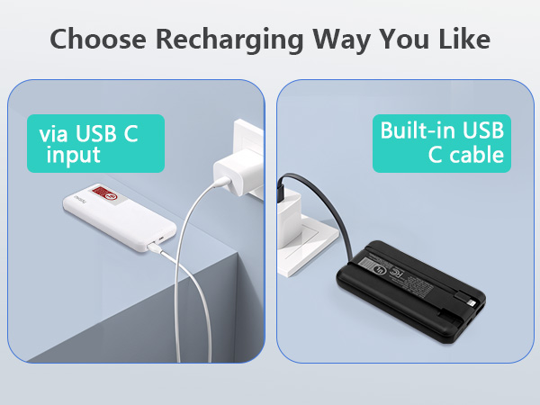 portable charger with built in cable