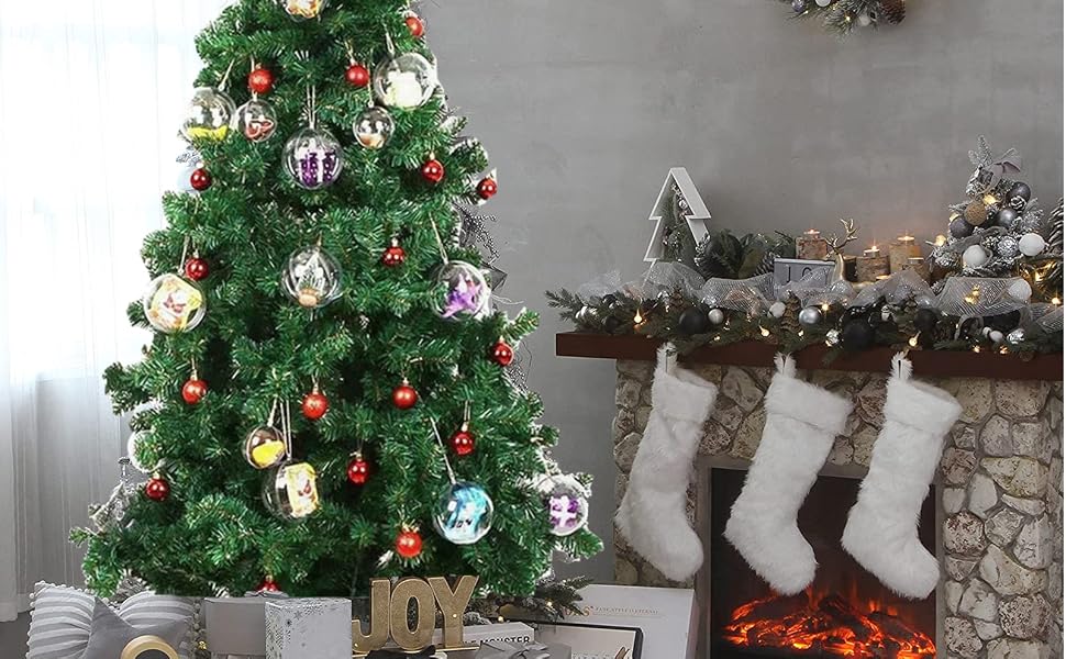 christmas tree with a fireplace and ornaments