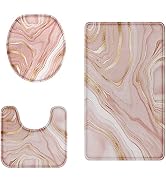 Britimes Pink Marble Bathroom Rug Set of 3, 3 Pieces Bath Mats Set for Bathroom, Vintage Style No...