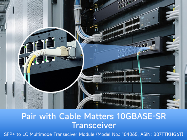 Duplex LC to LC multimode fiber patch cable compatible with SFP+ transceivers