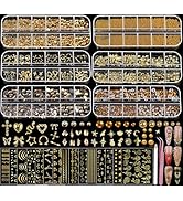 Teentior Nail Charms Gold Rhinestones for Nails with 15 Sheets Gold Nail Stickers, 6 Boxes Nail G...