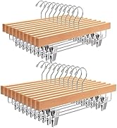 Amber Home 24 Pack Natural Wooden Pants Hangers with Clips, Wood Skirt Hangers Trouser Hangers fo...