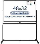 Rolling Whiteboard, 48 x 32 Inches Magnetic White Board with Stand, Double-Sided Large Standing D...