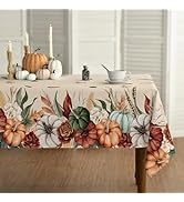Horaldaily Fall Tablecloth 60×84 Inch Rectangular, Flower Autumn Harvest Pumpkin Washable Seasona...