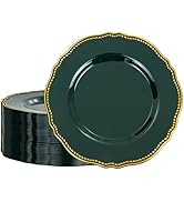 Hioasis 60pcs Green Plastic Plates - Emerald and Gold Disposable Plates, 10.25 inch Plastic Dinne...