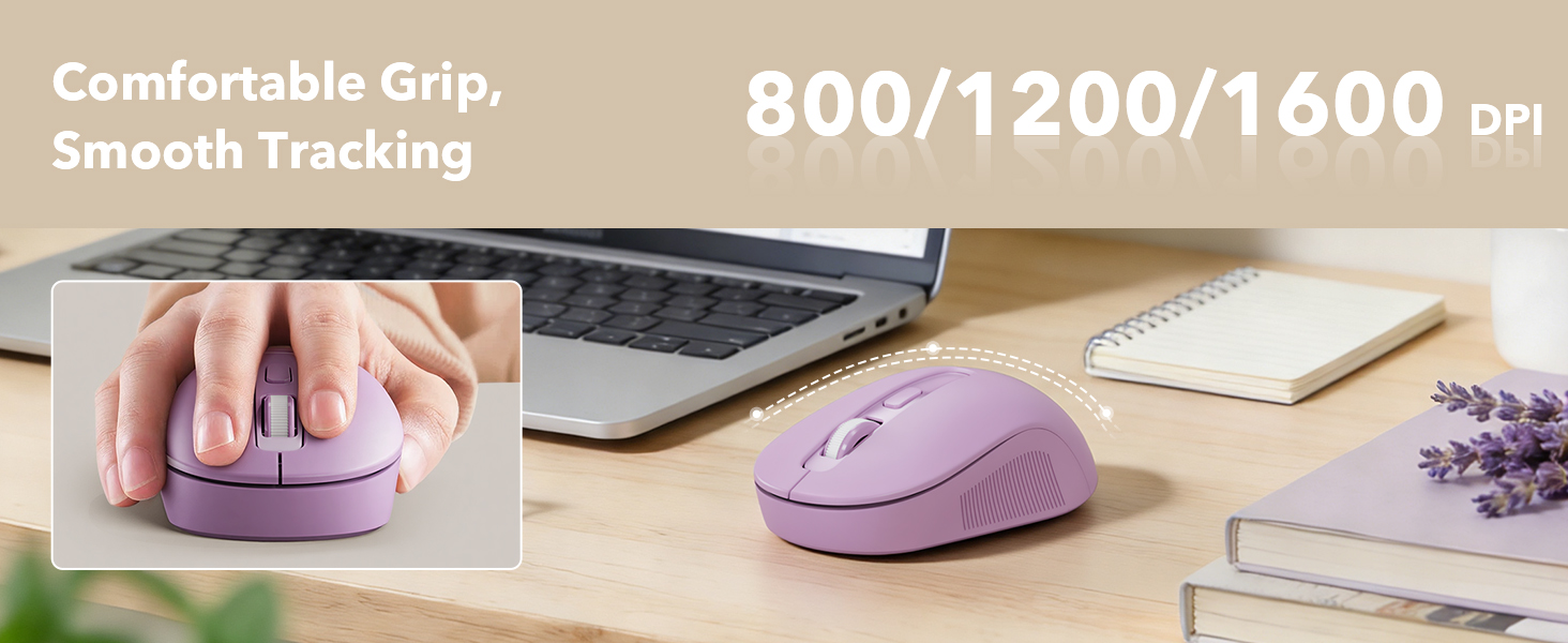 Ergonomic mouse with 800/1200/1600 DPI for smooth, accurate tracking and comfortable control