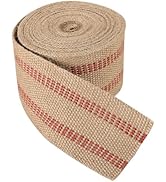 AMGSH 3.5" Craft Jute Webbing Tape | 10 Yards Roll Natural Burlap with Red Stitching for Upholste...