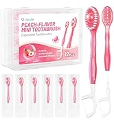 Litlcutie 12 Pack 5 in 1 Disposable Mini Toothbrushes with Toothpaste, Floss, Pick & Tongue Scrap...
