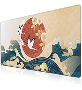 Samgula Gaming Mouse Pad Japanese Great Wave Blue Desk Pad, Big Mouse Pads Office Desk Pads, Mous...