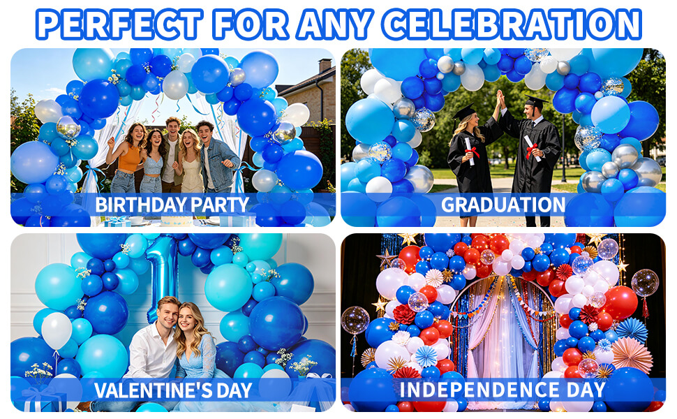 royal blue balloons different sizes