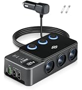8 in 1 Cigarette Lighter Splitter, 120W Car Charger Adapter with PD 30W Type-C & QC3.0, 3-Socket ...
