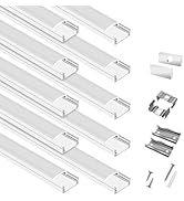 10-Pack 6.6ft/2Meter U Shape White LED Aluminum Channel System with Milky Cover, End Caps and Mou...