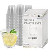 JSQBSECL 120 Pack 9 Oz Silver Glitter Plastic Cups,Disposable Silver Cups, Party Cups for Wedding...