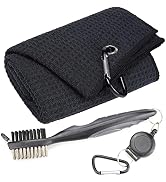 Mile High Life Microfiber Waffle Pattern Tri-fold Golf Towel | Brush Tool Kit with Club Groove Cl...