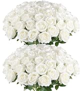 Hananona Artificial Roses in Bulk, Fake Silk Roses Realistic White Roses for Wedding Centerpieces...