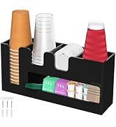 Kucle 2-Tier Coffee Station Organizer for Countertop, 5 Compartments Black Acrylic Cup and Lid Ho...