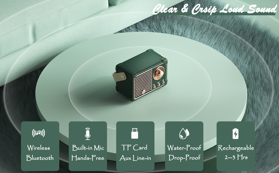 Retro Vintage Bluetooth Speaker with Built-in Mic Green 3