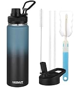 MEZMUT Insulated 24oz Stainless Steel Water Bottle with Straw & 2 Lids - Sports Metal Cup - Doubl...