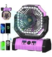 ADUST Camping Battery Operated Powered Fan with LED Lantern Light Portable 20000mAh Rechargeable ...