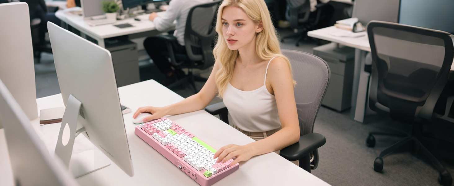 Pink cream mechanical keyboard for office