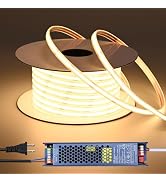 BENLUN 24V COB LED Strip Lights Outdoor Waterproof 65.6FT, 3000K Warm White Dimmable IP67 CRI 93 ...