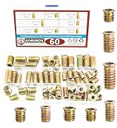 60Pcs Furniture Screw in Nut Threaded Wood Inserts Threaded Inserts Bolt Fastener Connector Hex S...
