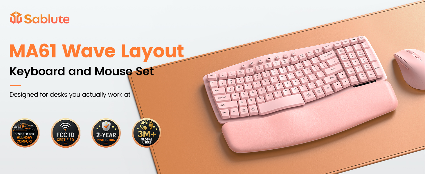 Wave Keys Ergonomic Wireless Keyboard and Mouse Combo