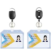 Teskyer 2 Pack Heavy Duty Retractable Badge Holders with Carabiner Reel Clip and Extra Thick Clea...