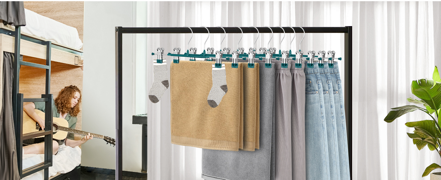 Pants Hangers with Clips 10 Pack Adjustable Skirt Hangers for Women