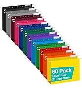 HERKKA Extra Capacity Hanging File Folders, 60 Pack Reinforced Letter Size Hanging Folders with H...